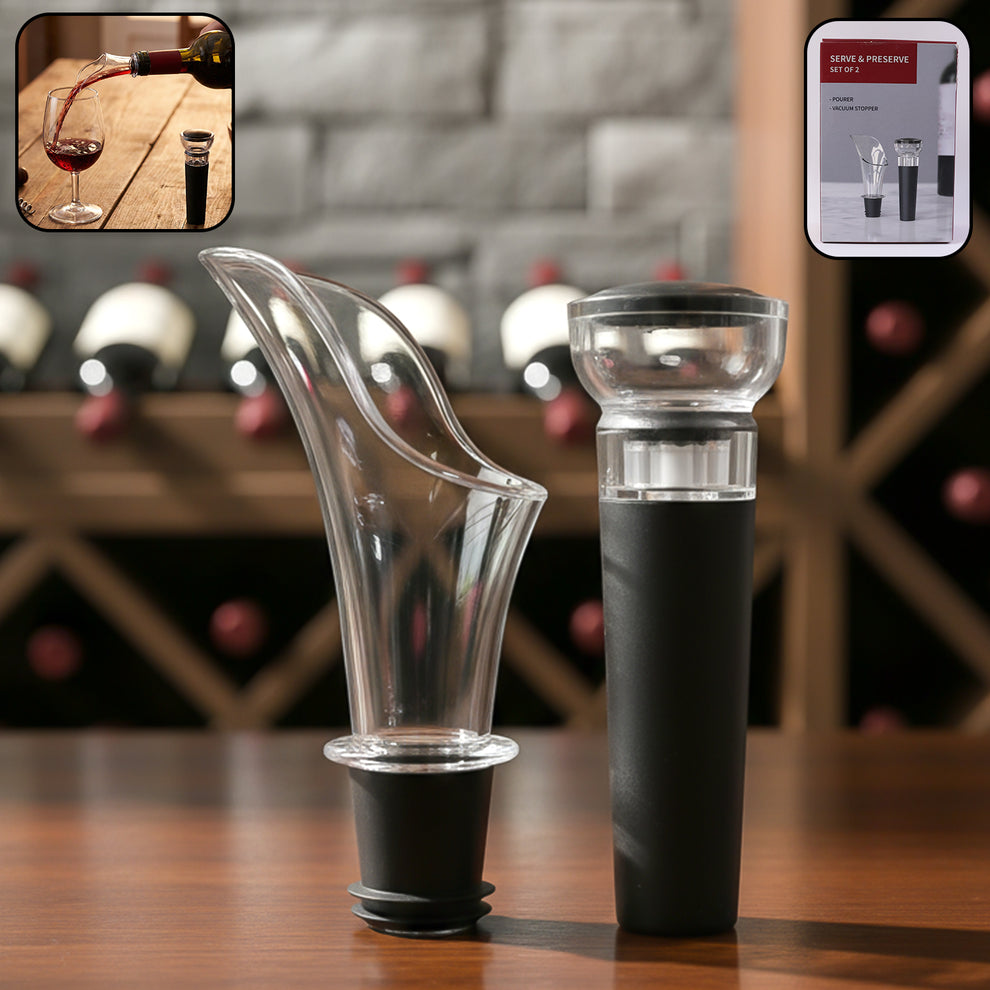 Premium Wine Pourer &amp; Vacuum Bottle Stopper Set (2 Pc)