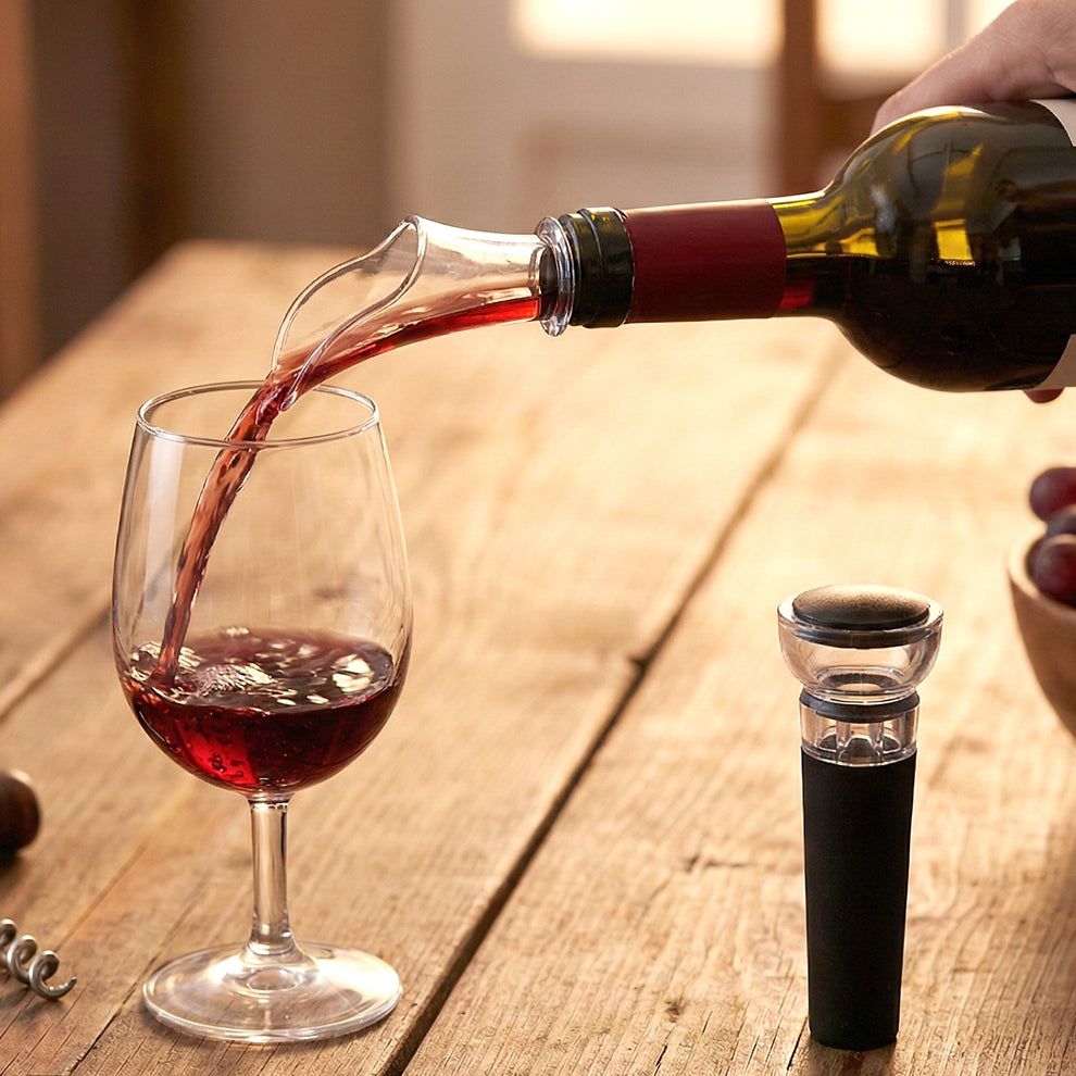 Premium Wine Pourer &amp; Vacuum Bottle Stopper Set (2 Pc)