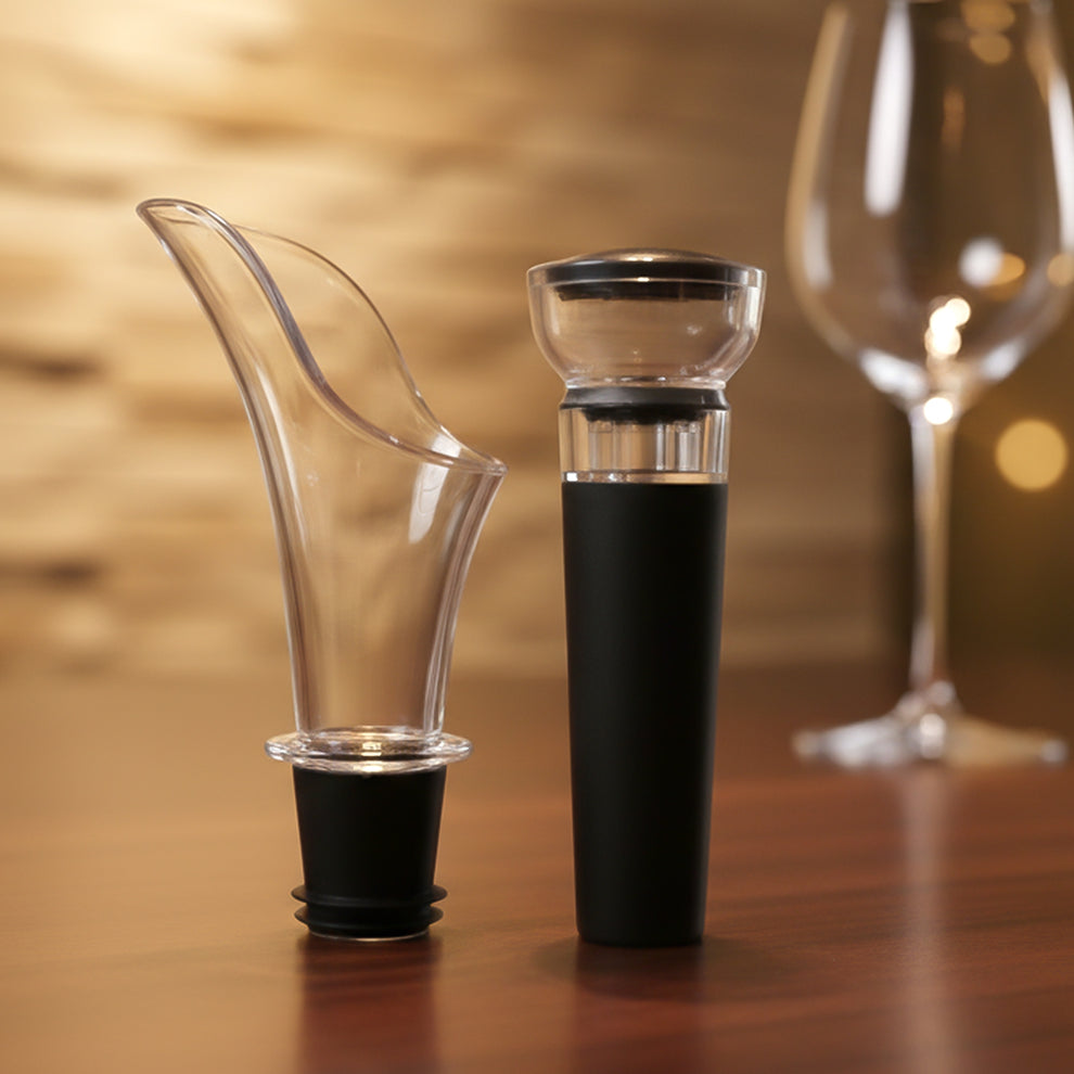 Premium Wine Pourer &amp; Vacuum Bottle Stopper Set (2 Pc)
