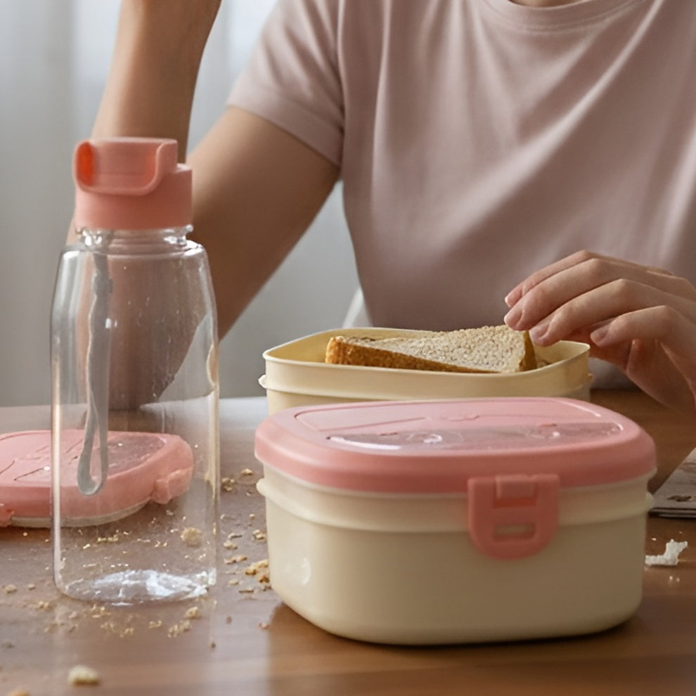 Plastic Lunch Box with Water Bottle Combo Set (1 Set)