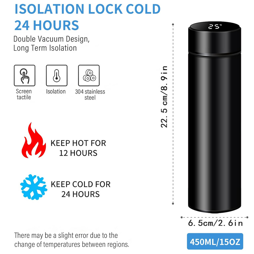 Vacuum Insulated Water Bottle with LED Temperature Display (1 Pc)