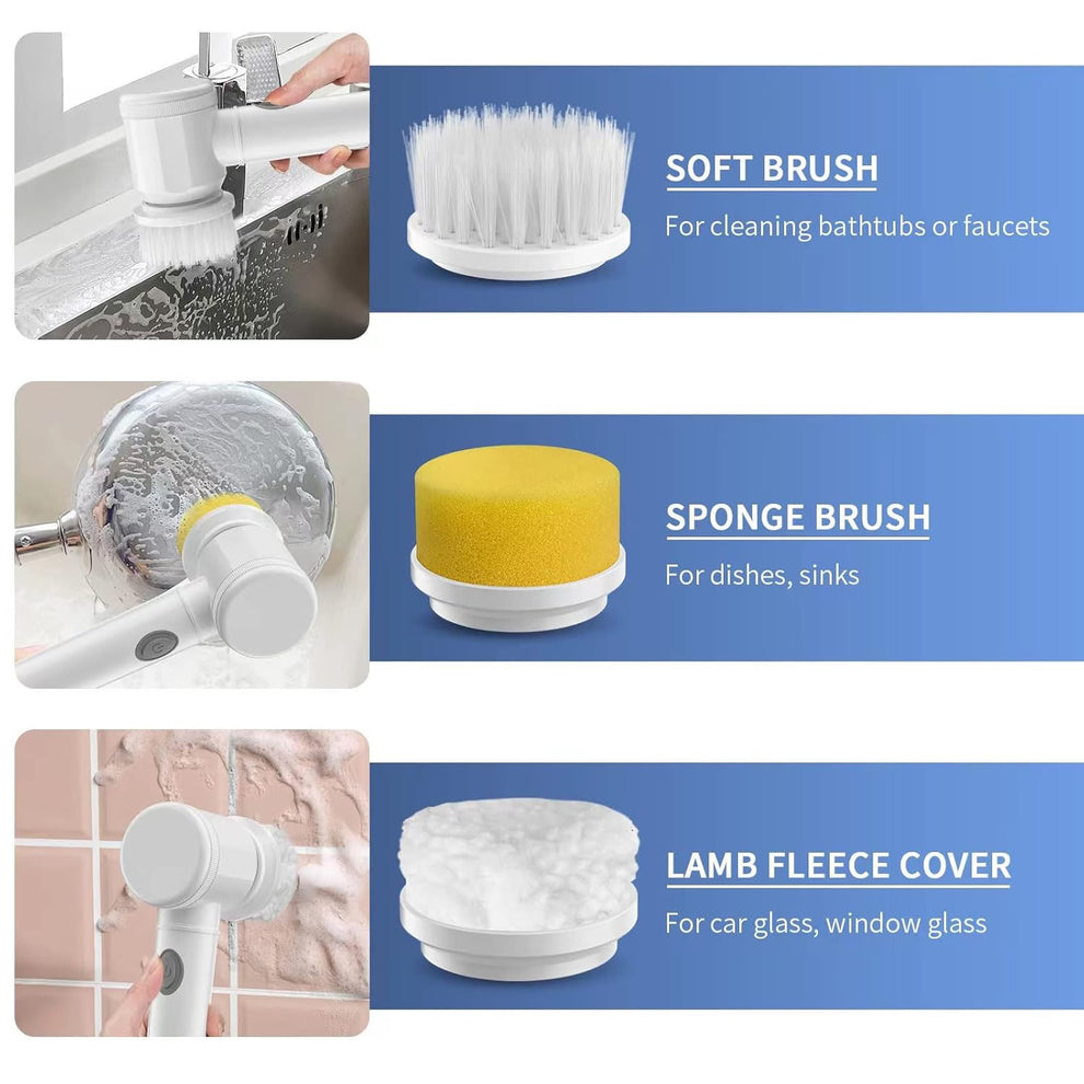 5 in 1 Electric Spin Cleaning Brush with Replaceable Heads