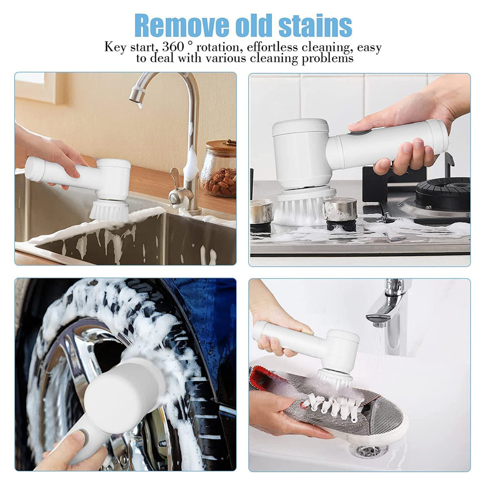 5 in 1 Electric Spin Cleaning Brush with Replaceable Heads