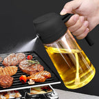 Glass Oil Sprayer and Dispenser Bottle, 500ml Capacity, 2-in-1 Design, Black