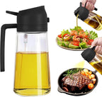 Glass Oil Sprayer and Dispenser Bottle, 500ml Capacity, 2-in-1 Design, Black