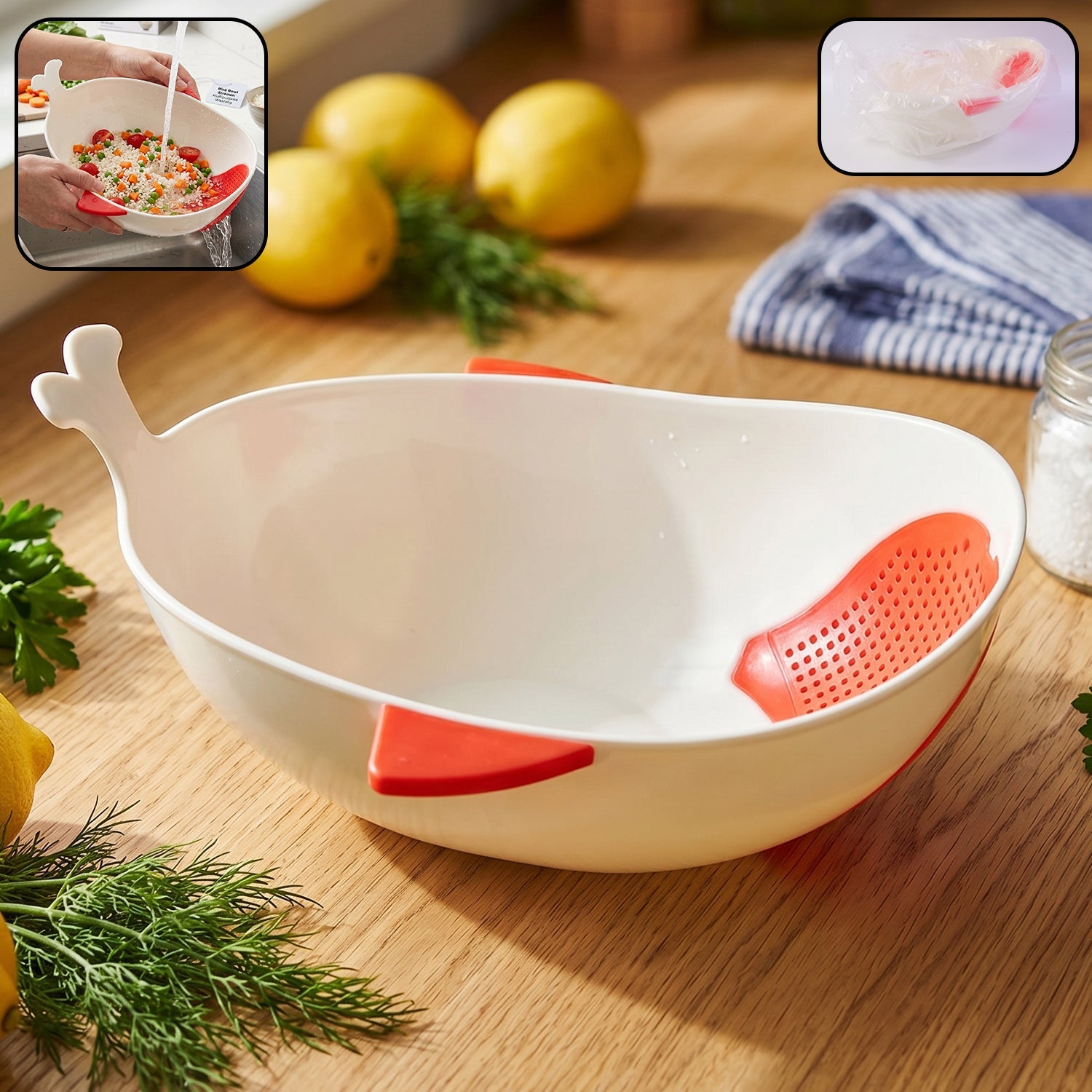 Fish-Shaped Rice & Vegetable Drainer For Washing And Draining