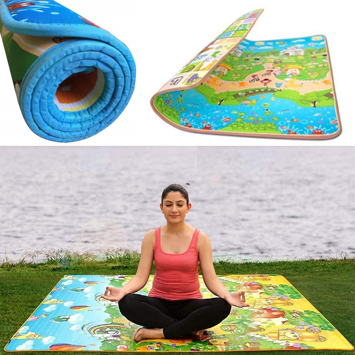 Waterproof Double Side Baby Play Floor Mat For Kids Home With Bag (Size 120 X 180cm)