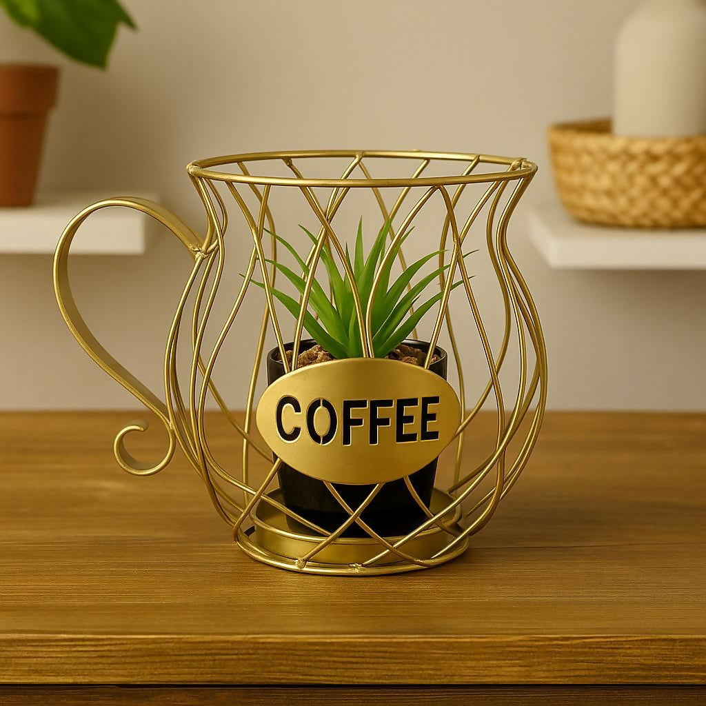 Coffee Cup Metal Planter Holder Tabletop Plant Pot Stand