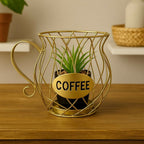 Coffee Cup Metal Planter Holder Tabletop Plant Pot Stand