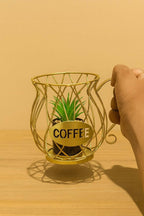 Coffee Cup Metal Planter Holder Tabletop Plant Pot Stand