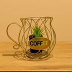 Coffee Cup Metal Planter Holder Tabletop Plant Pot Stand