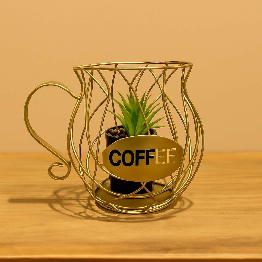 Coffee Cup Metal Planter Holder Tabletop Plant Pot Stand