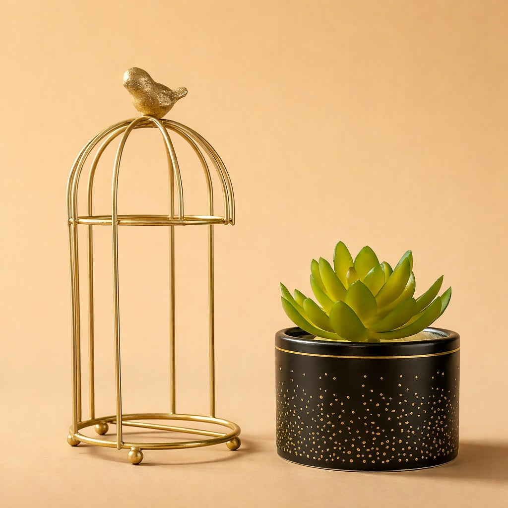 Golden Bird Cage Tabletop Planter With Pot(Color May Vary)