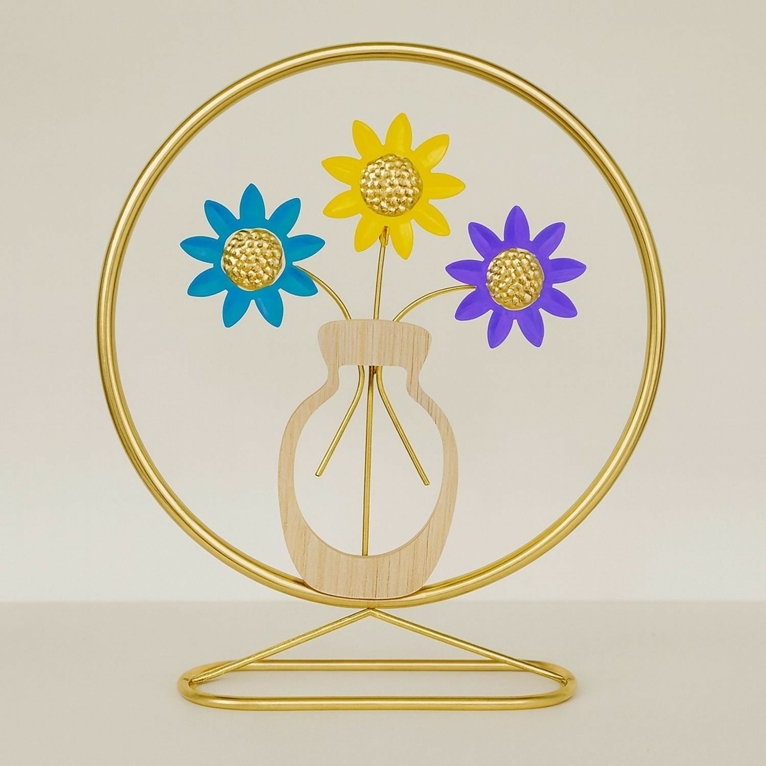 Luxury Metal Flower Showpiece With Wooden Pot