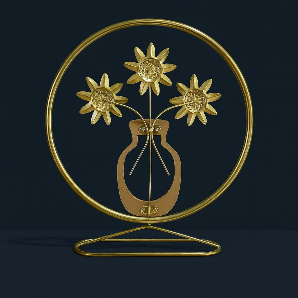 Luxury Metal Flower Showpiece With Wooden Pot