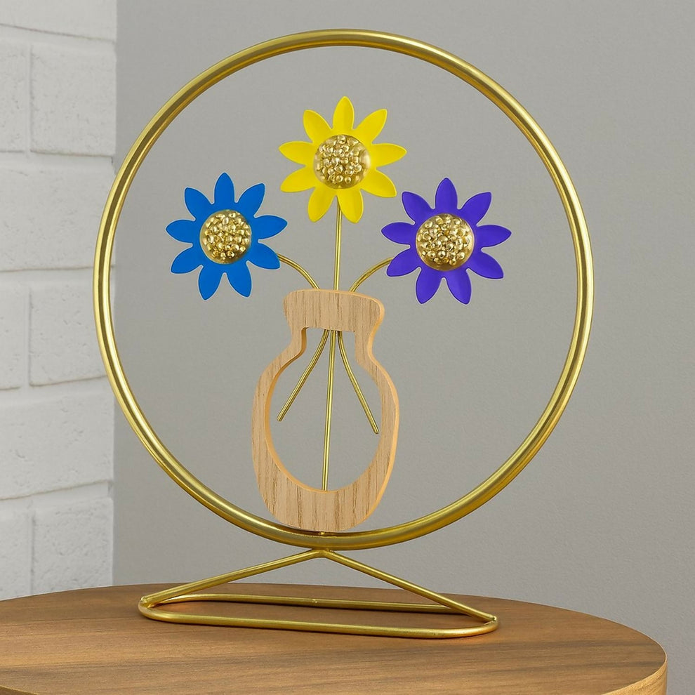 Luxury Metal Flower Showpiece With Wooden Pot