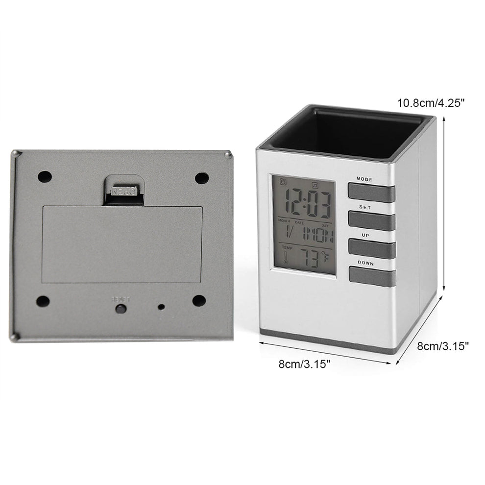 Multifunction Cube Digital Desk Clock With Pen Holder