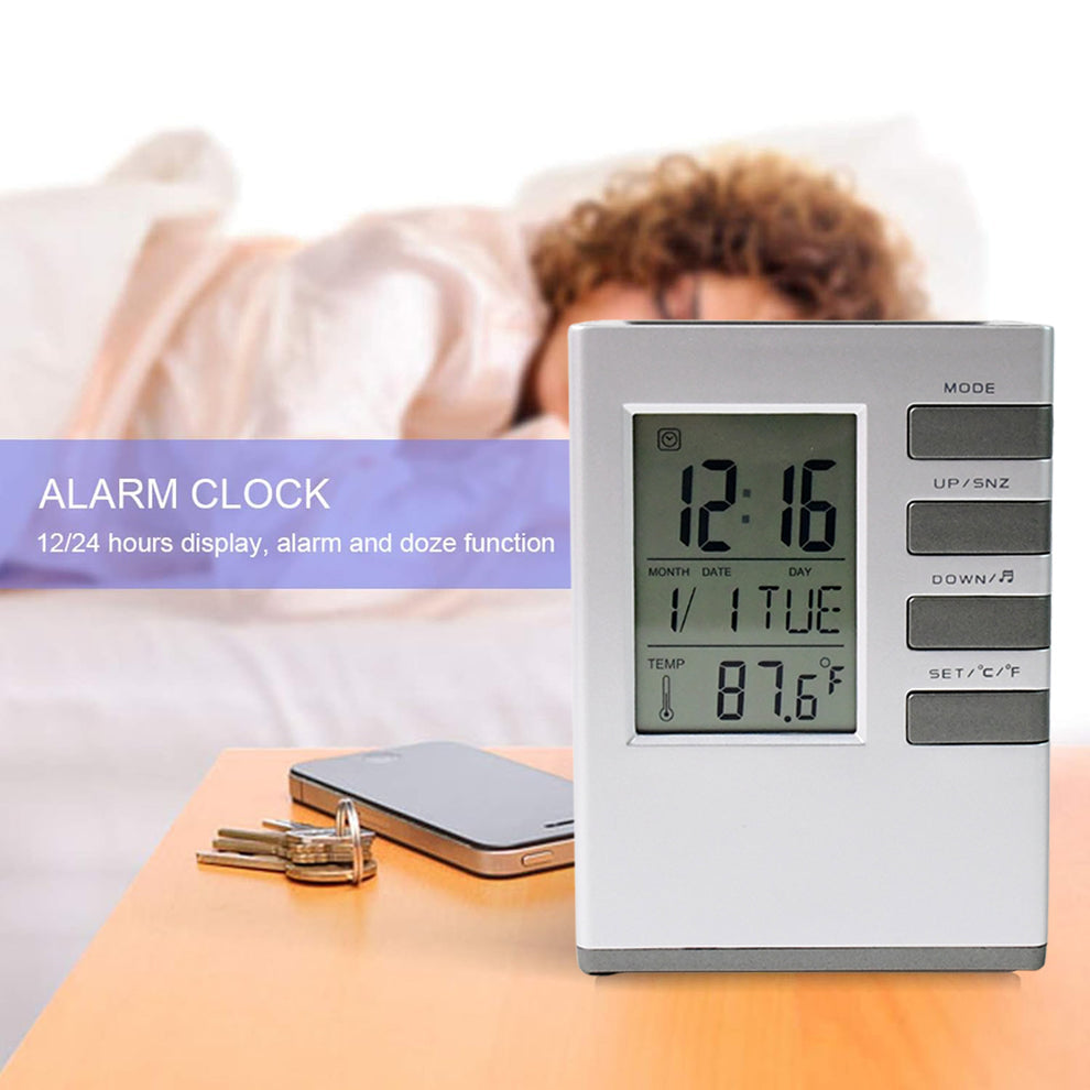 Multifunction Cube Digital Desk Clock With Pen Holder