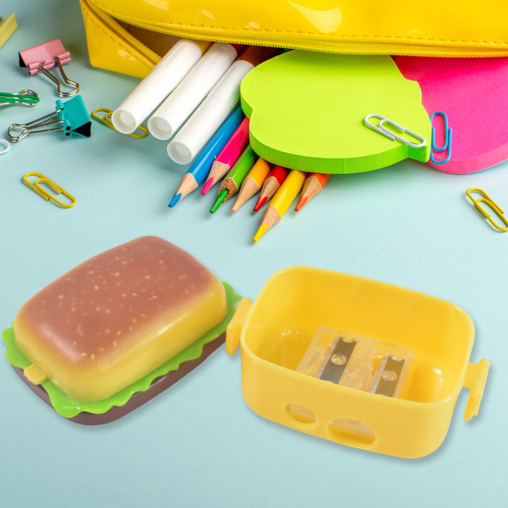 Burger Shape Small Size Double Hole Sharpener With Eraser (1 Set)