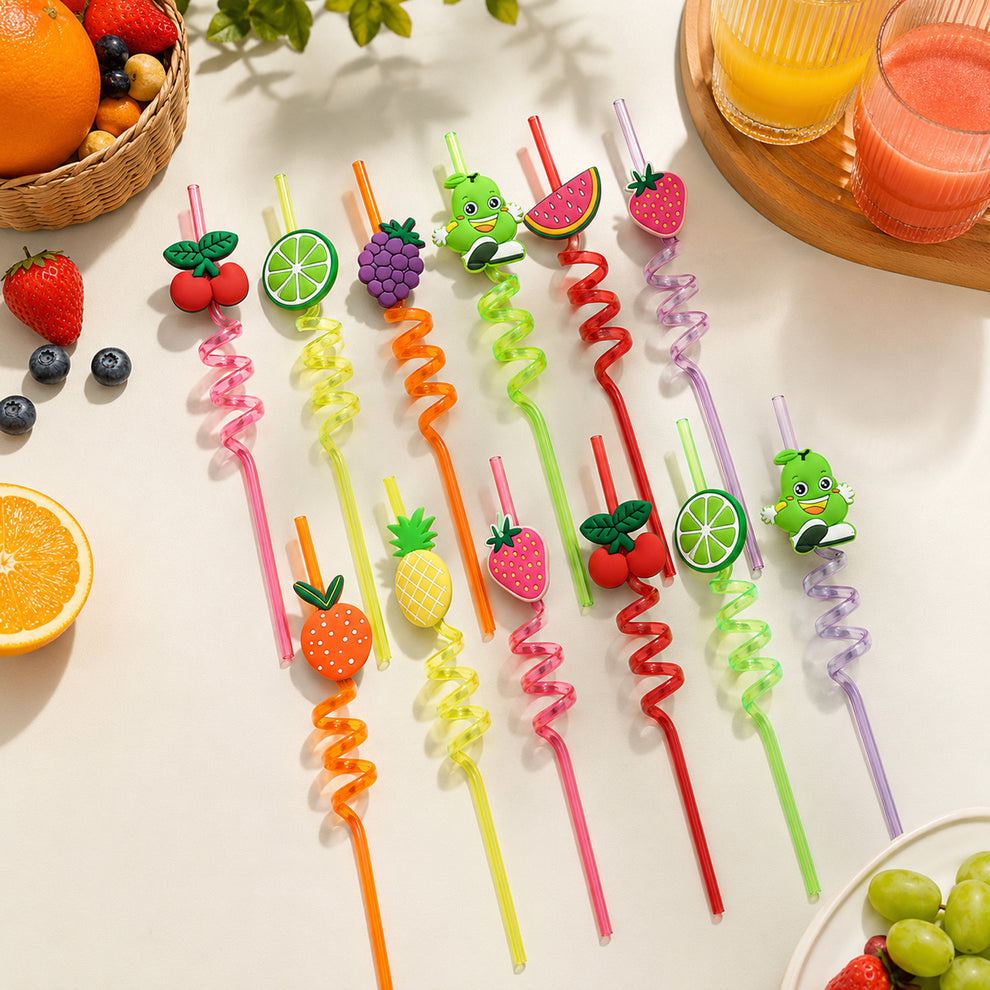 Reusable cute Straws (12 Pcs Set / Mix Design)