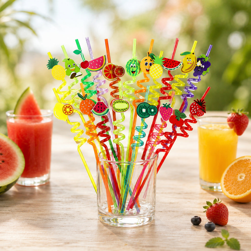 Reusable cute Straws (12 Pcs Set / Mix Design)