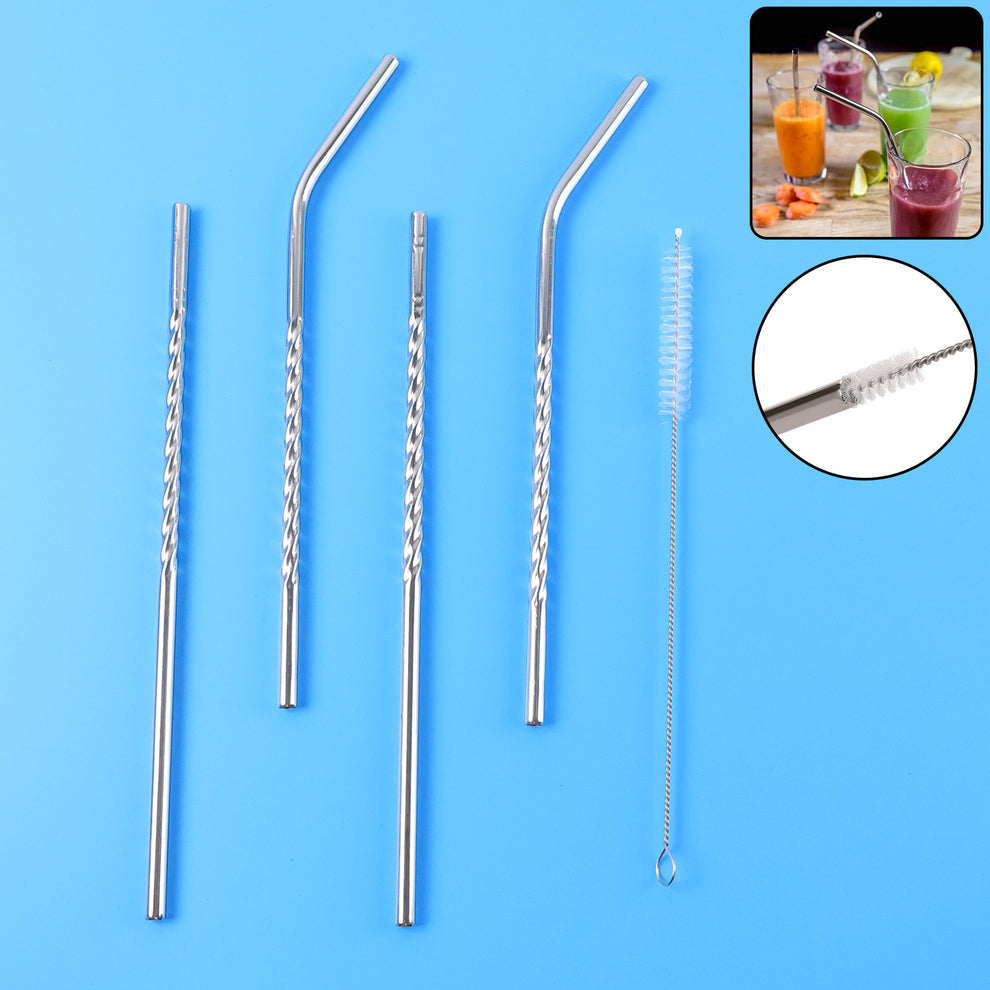 Set Of 4 Stainless Steel Straws & Brush