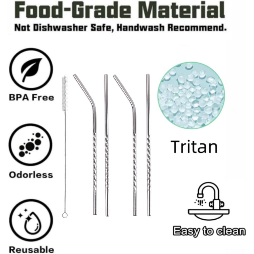 Set Of 4 Stainless Steel Straws & Brush