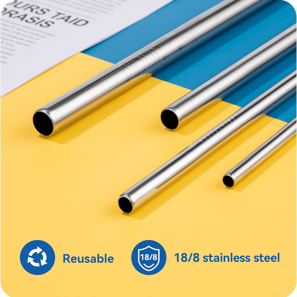 Set Of 4 Stainless Steel Straws & Brush