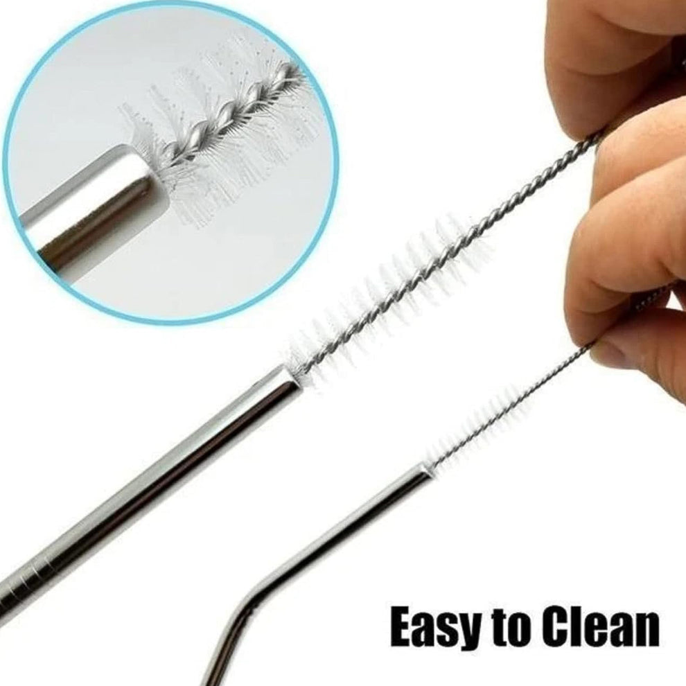Set Of 4 Stainless Steel Straws & Brush