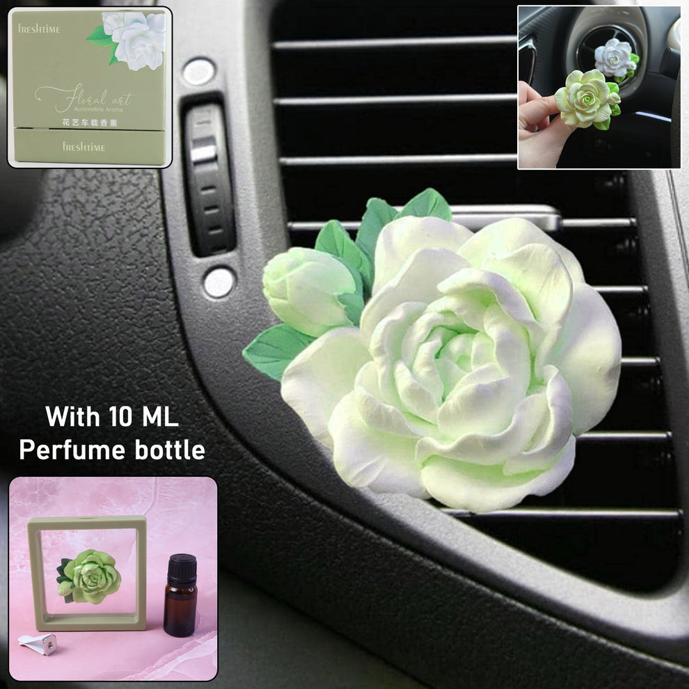 Rose Flower Car Air Freshener Clip For Ac Vent With Perfume Bottle 10ml