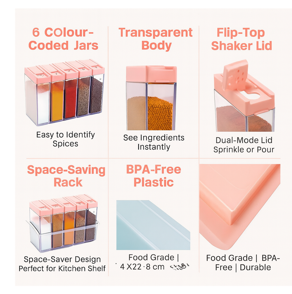 Spice Jars (6 Pcs, 14x22x8cm, Multicolour)