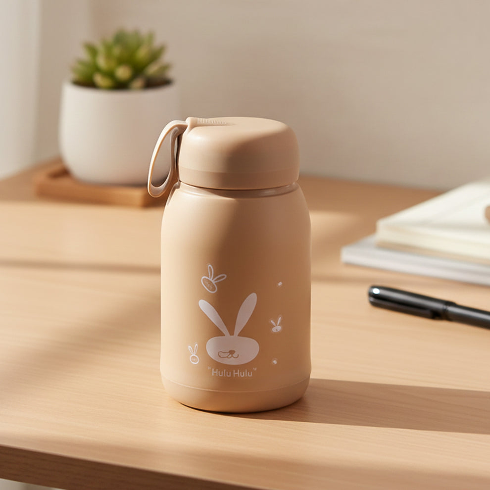 Cute Bunny Print Glass Drinking Bottle 1 pc (multi color)