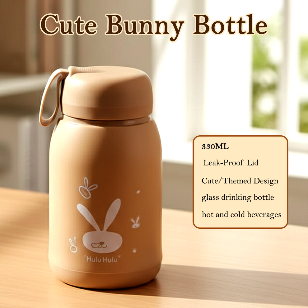 Cute Bunny Print Glass Drinking Bottle 1 pc (multi color)
