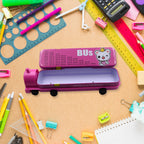 Double Decker Metal Bus Compass Case – 2-Layer Movable Wheels & Sharpener For Kids