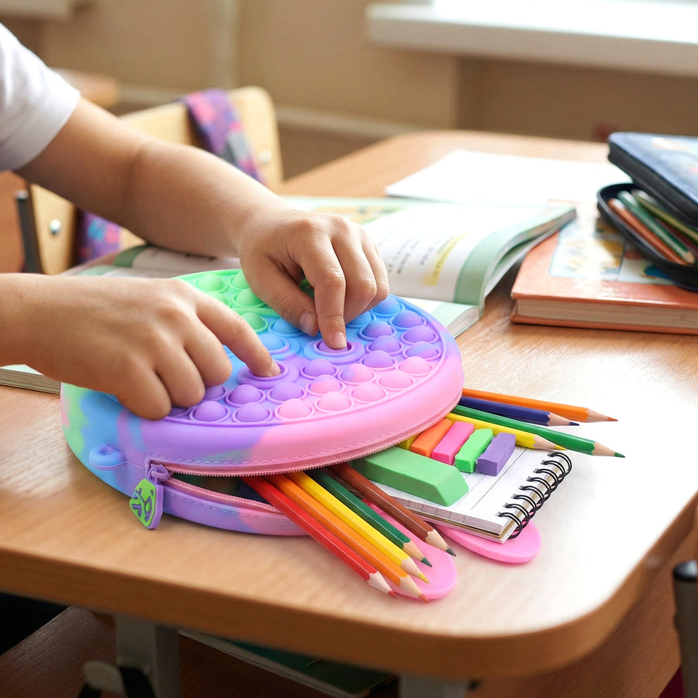 Cute Caterpillar Shape Pop It Silicone Pencil Pouch
