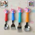 Unicorn Theme Kids Spoon And Fork With  Handle Set (4 Pc Set)