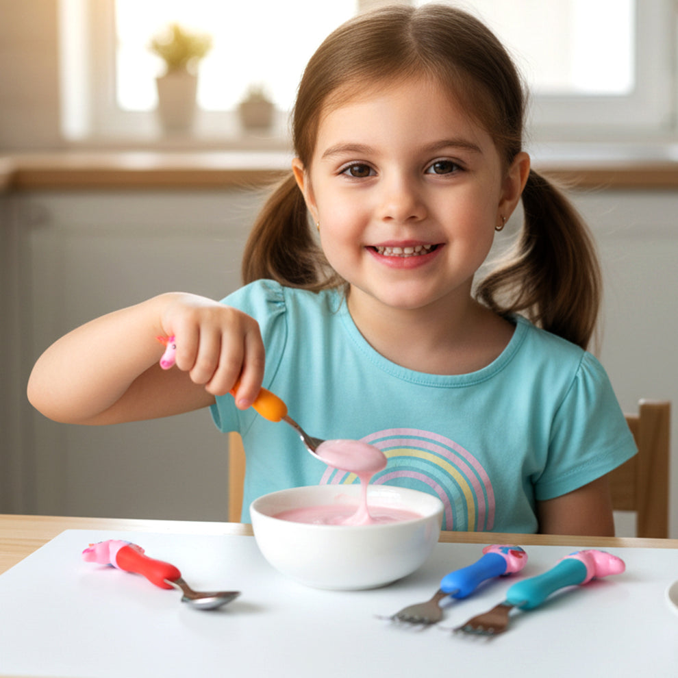 Unicorn Theme Kids Spoon And Fork With  Handle Set (4 Pc Set)