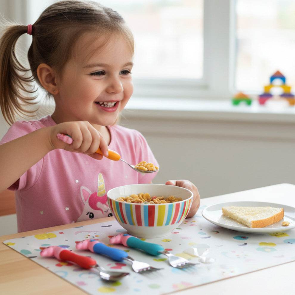 Unicorn Theme Kids Spoon And Fork With  Handle Set (4 Pc Set)