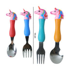 Unicorn Theme Kids Spoon And Fork With  Handle Set (4 Pc Set)
