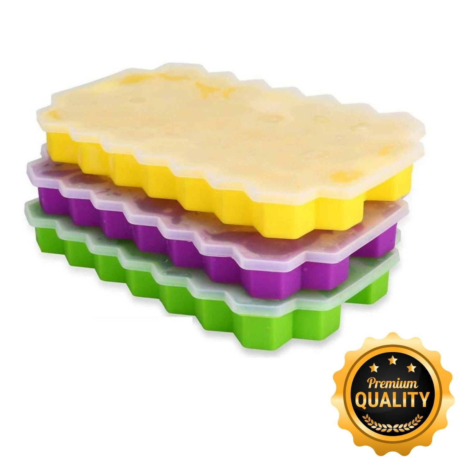 Ice Tray With Lid Pack Of 3 Pc Set Multi Color , Kitchen Products