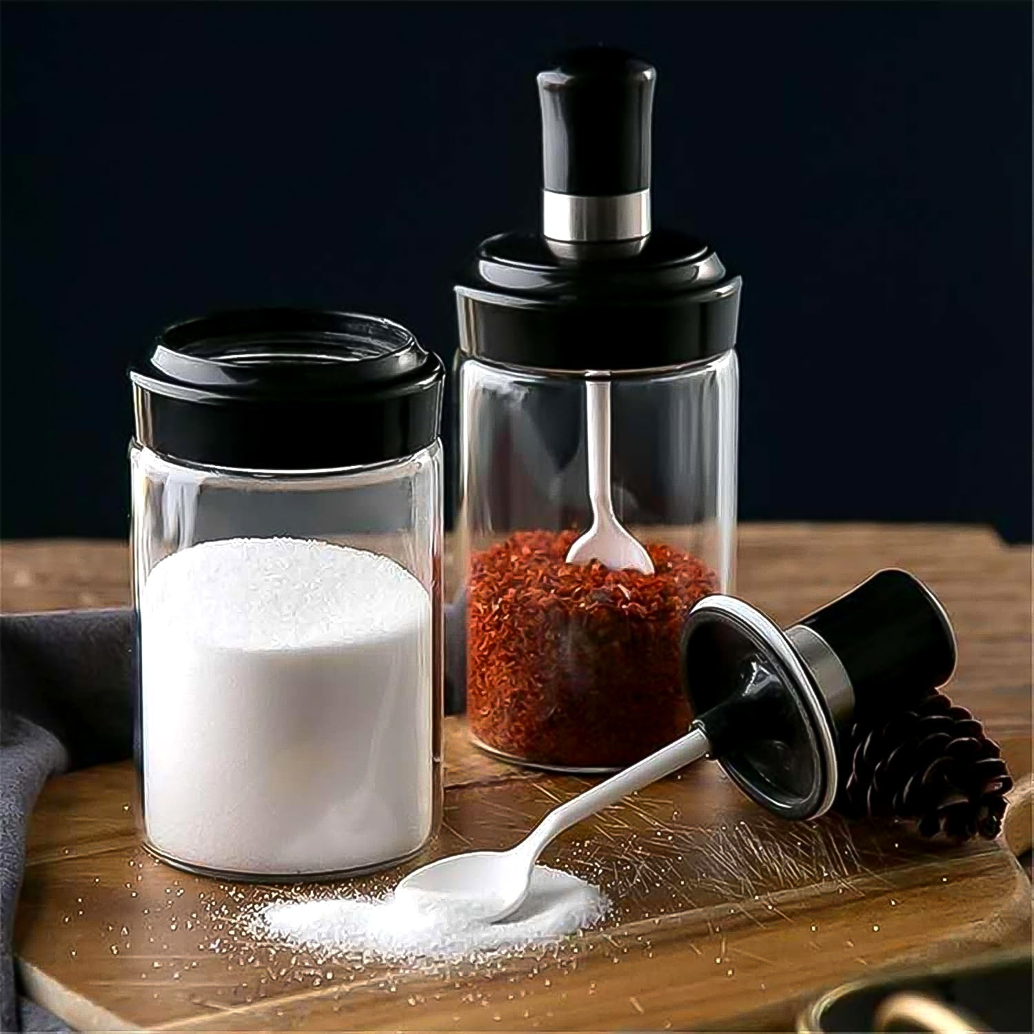 Glass Storage Jar With Built-In Spoon Approx 250ml , Kitchen products