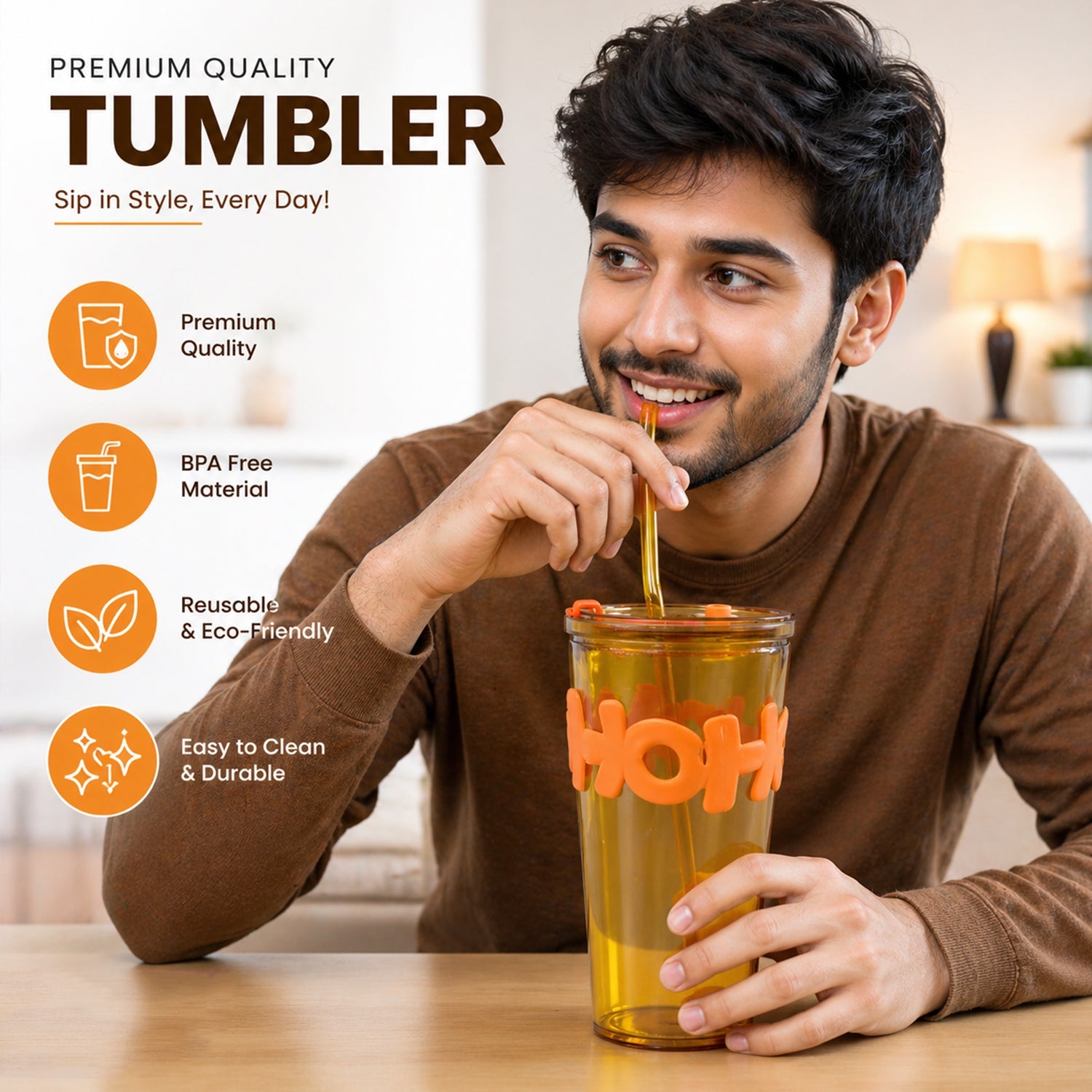Glass Tumbler With Lid And Straw (450 ML)