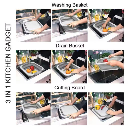 3 in 1 Collapsible Cutting Board With Dish Tub Basket , Kitchen products