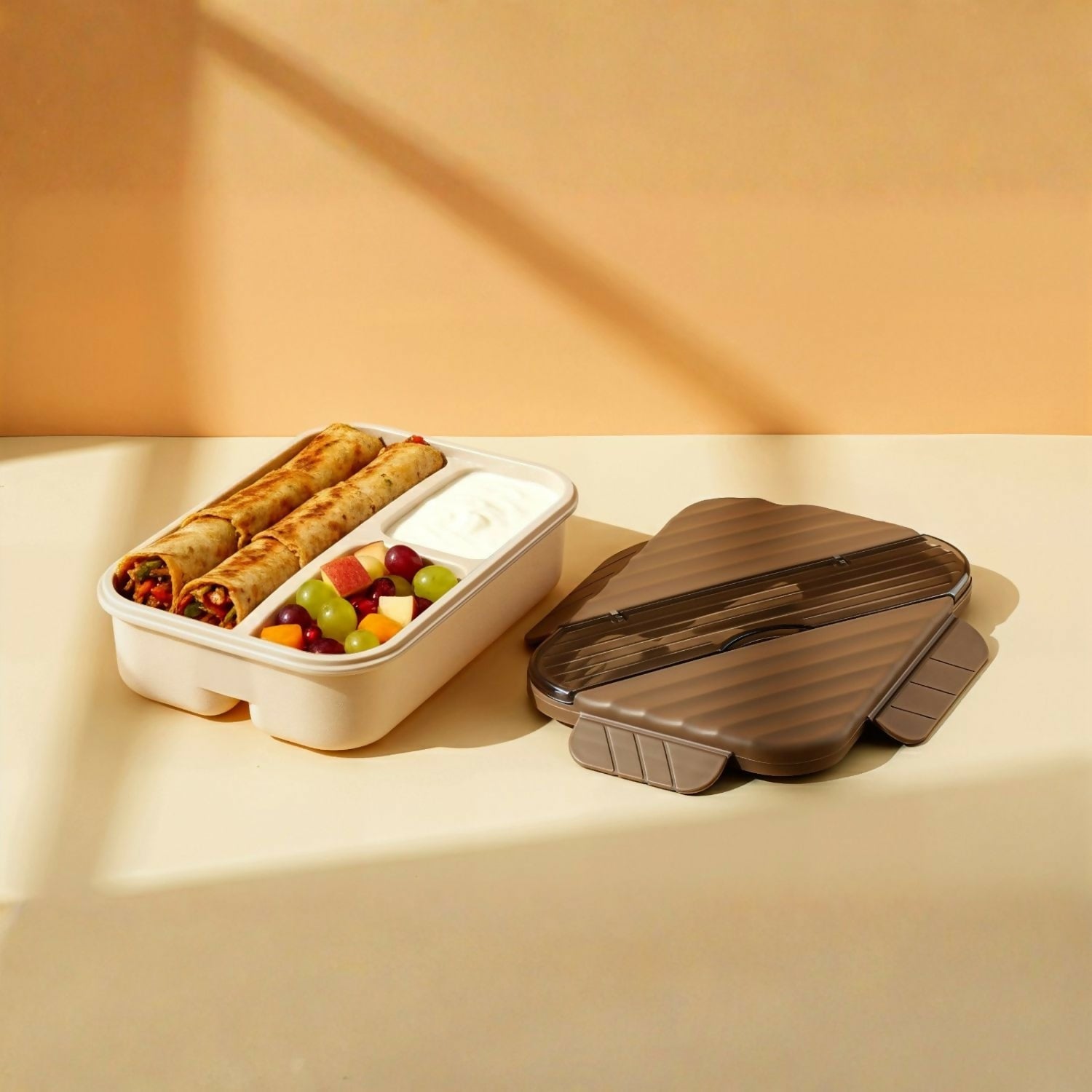 3 Compartment Lunch Box With Spoon And Fork Space