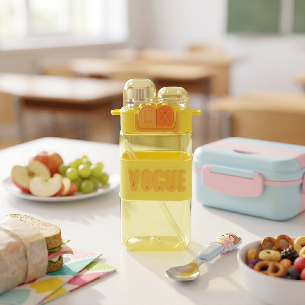 Stylish Kids Plastic Water Bottle With Straw And Leakproof Lid (500 ML Approx)