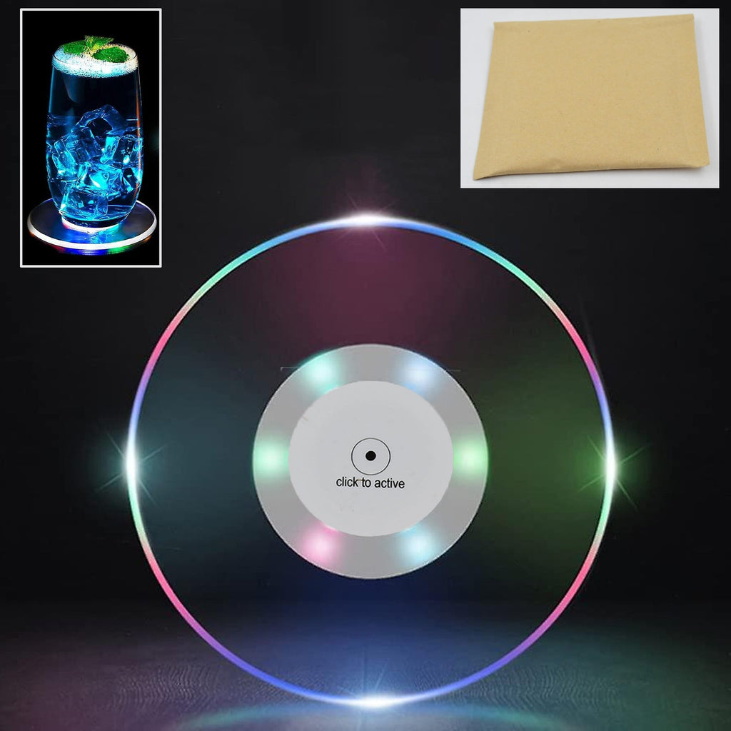 Colorful LED Cocktail Coaster, Round LED Drink Coaster (1 Pc)