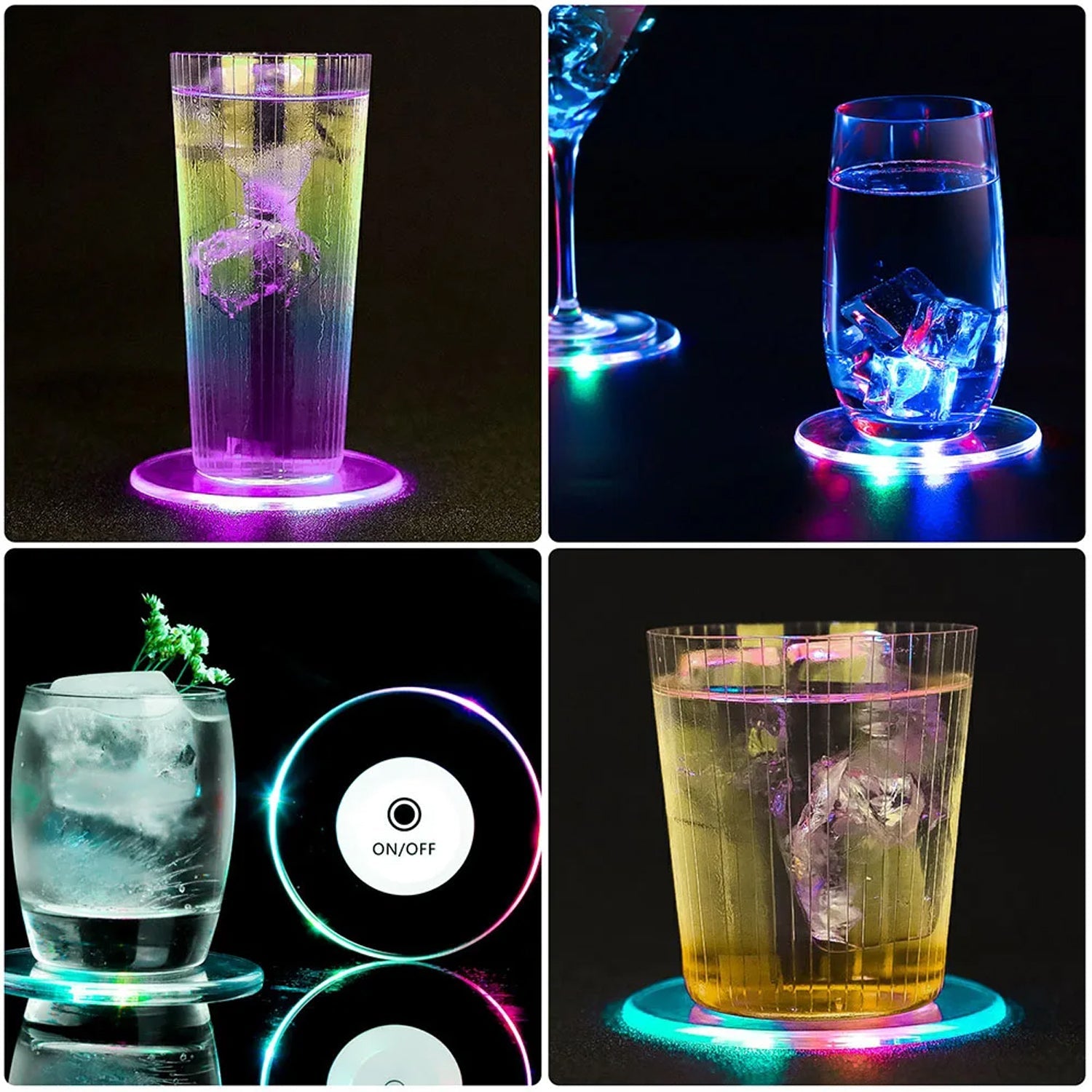 Colorful LED Cocktail Coaster, Round LED Drink Coaster (1 Pc)