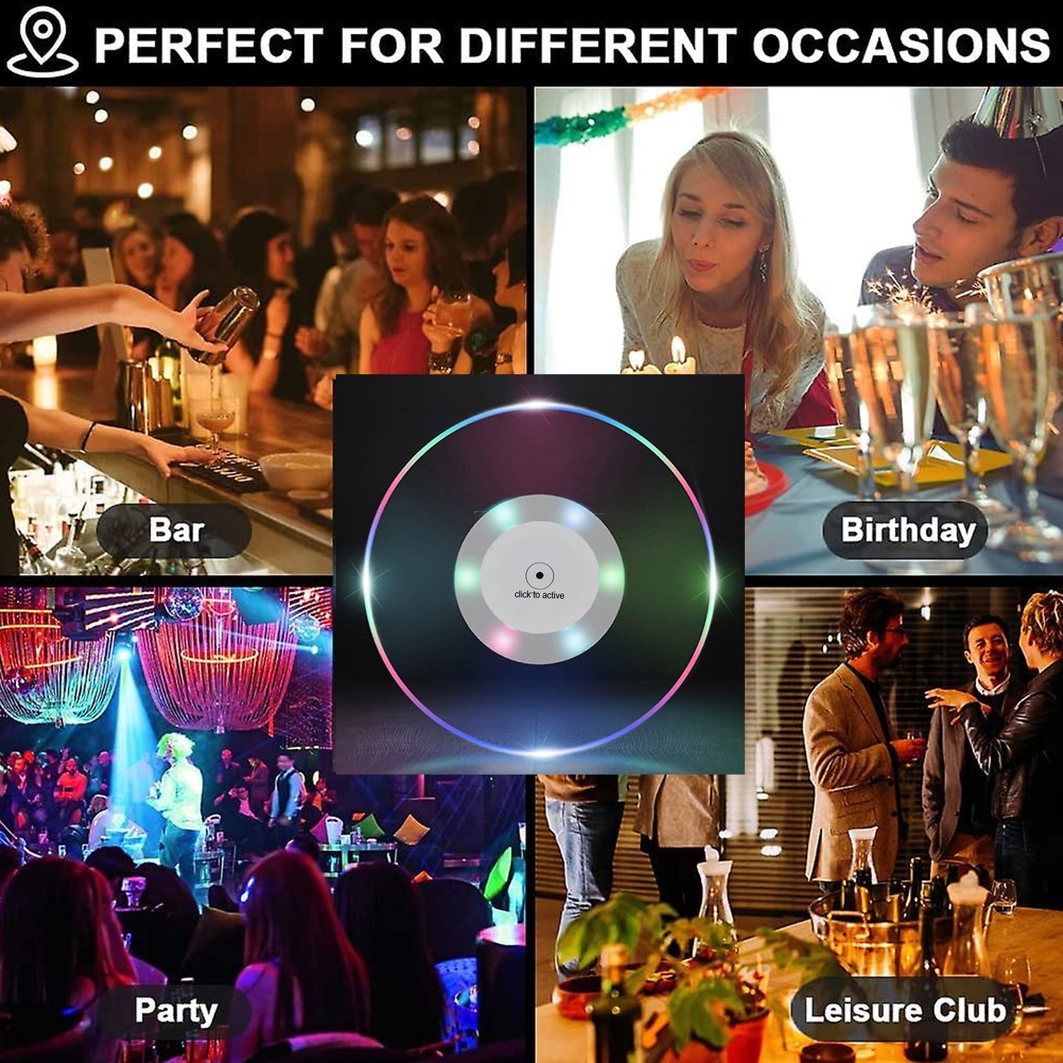 Colorful LED Cocktail Coaster, Round LED Drink Coaster (1 Pc)
