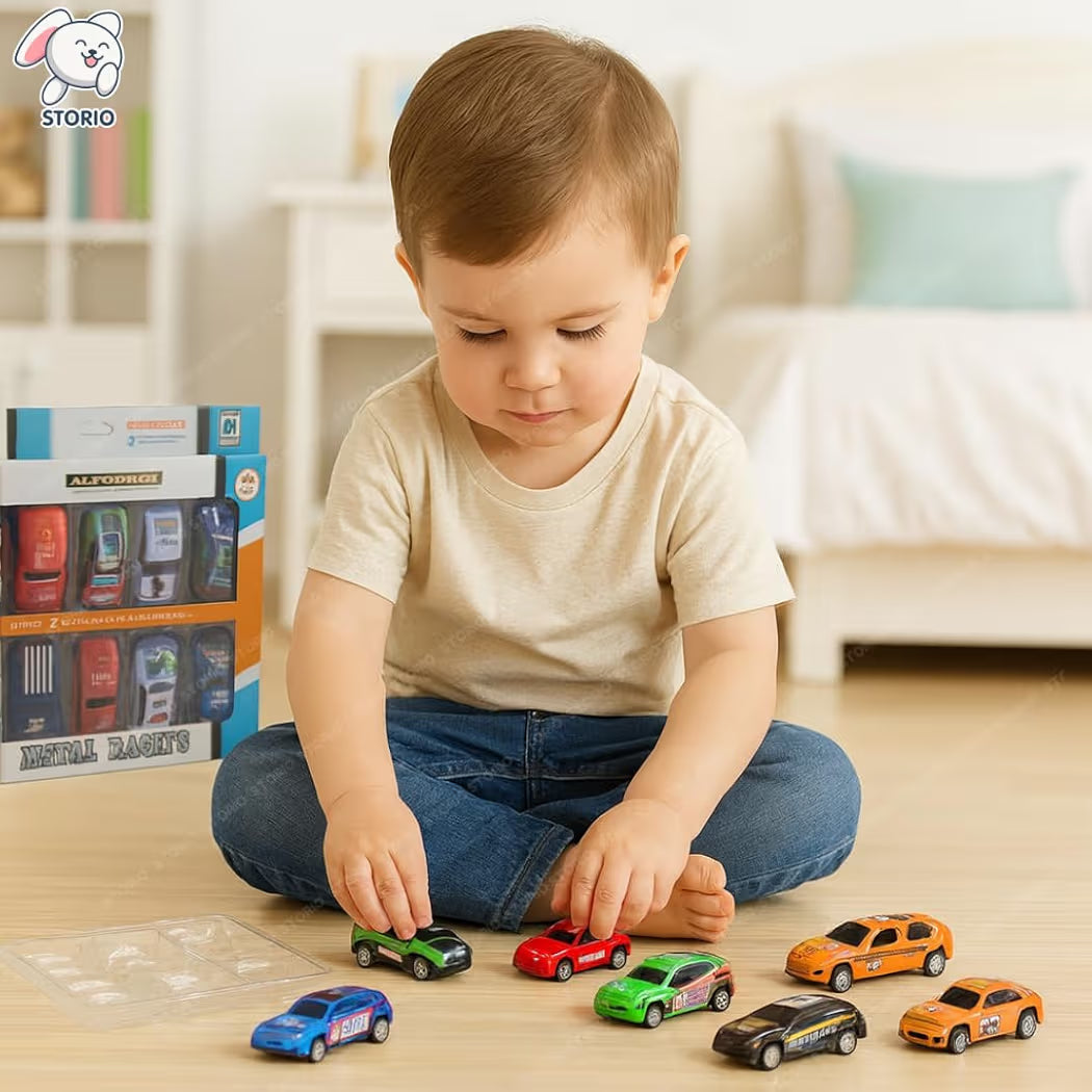 Storio Mini Racing Metal Cars Set for Kids Pack of 8