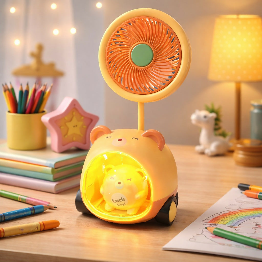Cute Kids Desk Fan – Pen Stand, Sharpener & Night Lamp in One